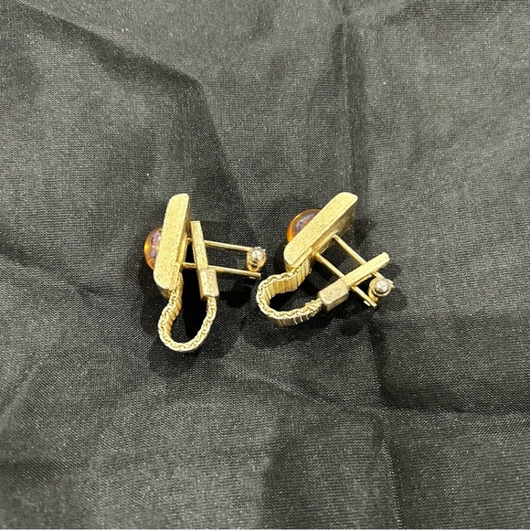 1970's Gold Mesh Wrap Cuff Links with Iridescent Glass Swanky Cufflinks - Picture 2 of 3